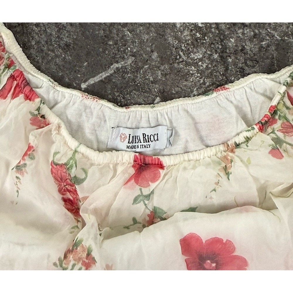 Luisa Ricci Silk Romantic Floral Peasant Boho Blouse Sheer Puff Sleeve Flowy L - Picture 6 of 12